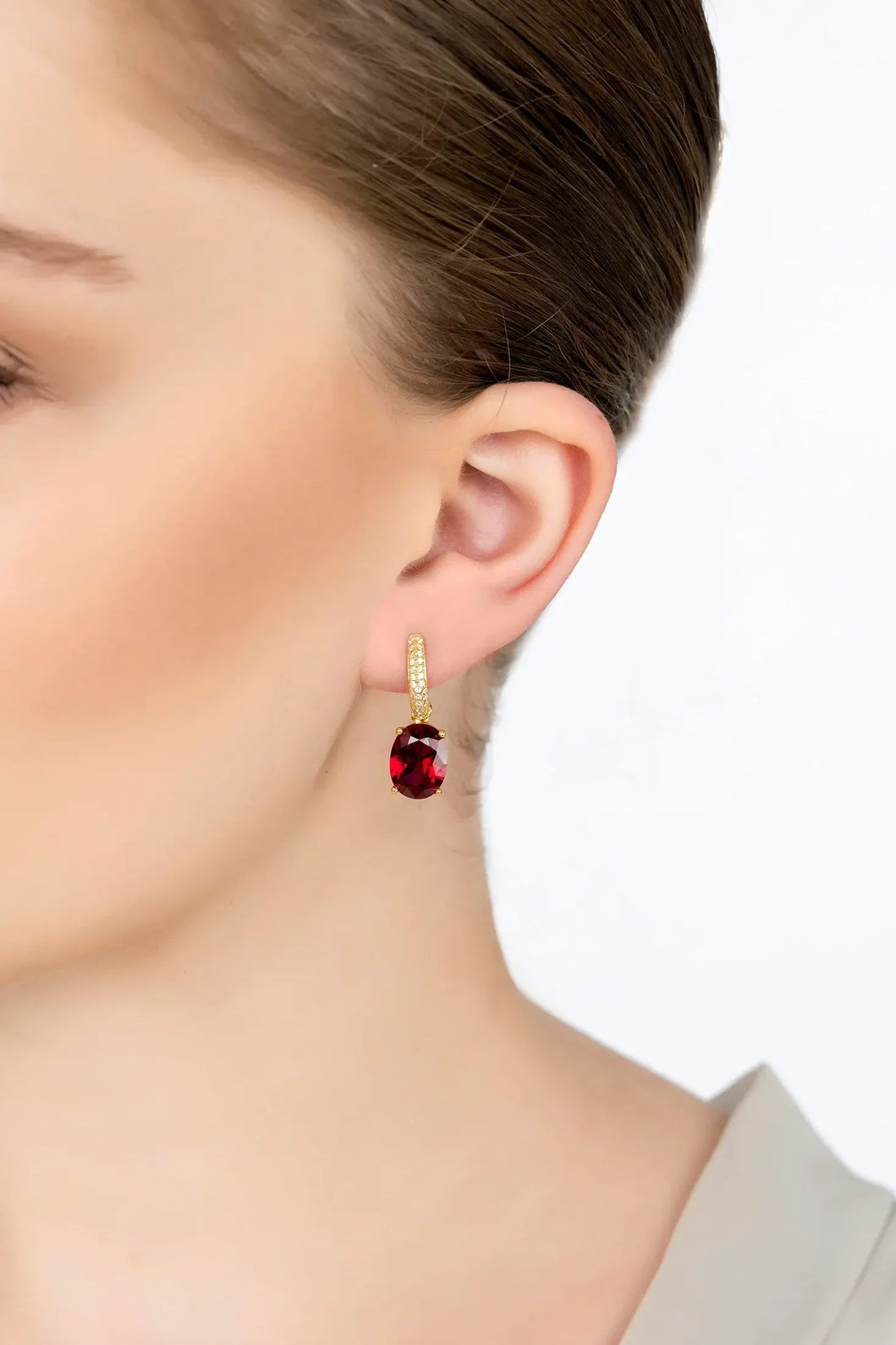 Alexandra Oval Drop Earrings Gold Ruby-1