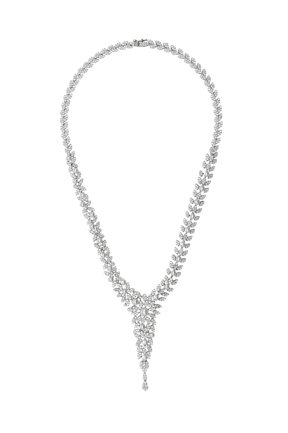 Marquise Statement Necklace Pearl Silver-2
