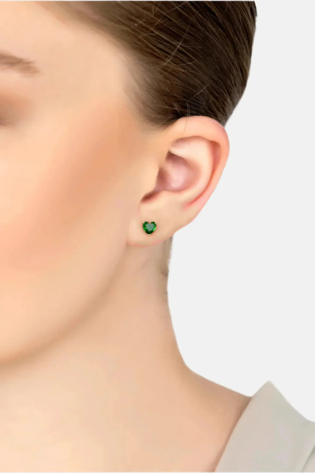 Asscher Cut Heart Stud Earrings Gold Emerald-1