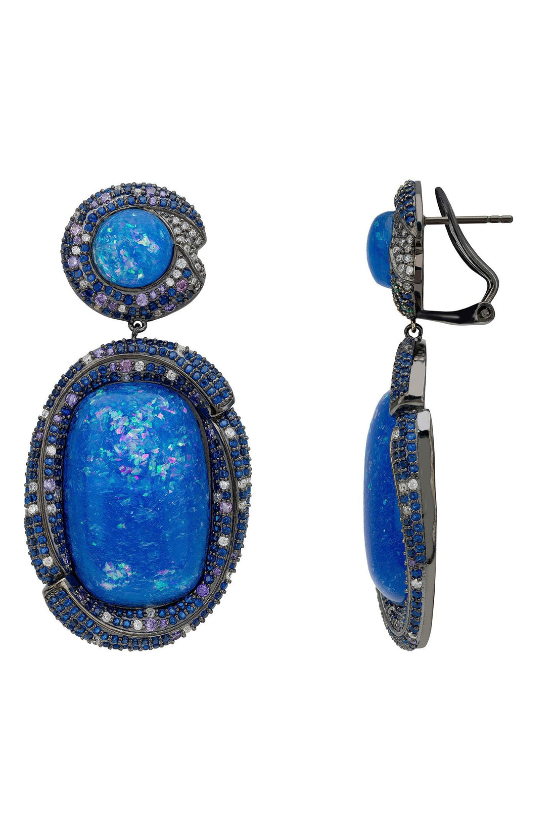 Fiorella Blue Opal Drop Earrings Silver Oxidised-2