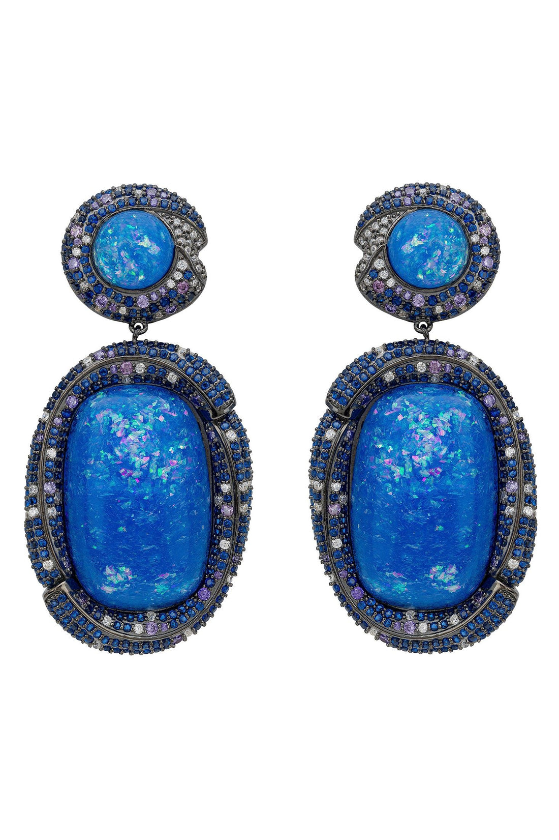 Fiorella Blue Opal Drop Earrings Silver Oxidised-0