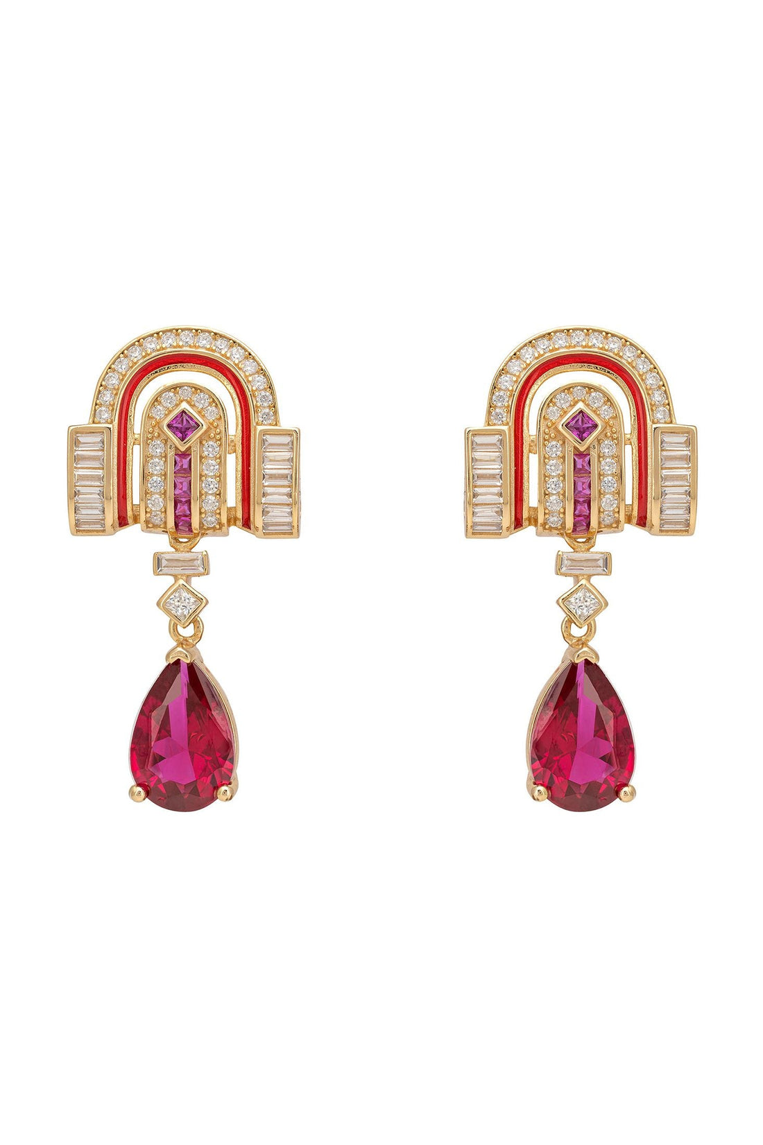 Savoy Art Deco  Drop Earrings Ruby Gold-0