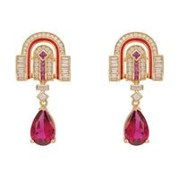 Savoy Art Deco  Drop Earrings Ruby Gold-0