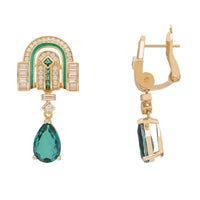 Savoy Art Deco  Drop Earrings Emerald Gold-2