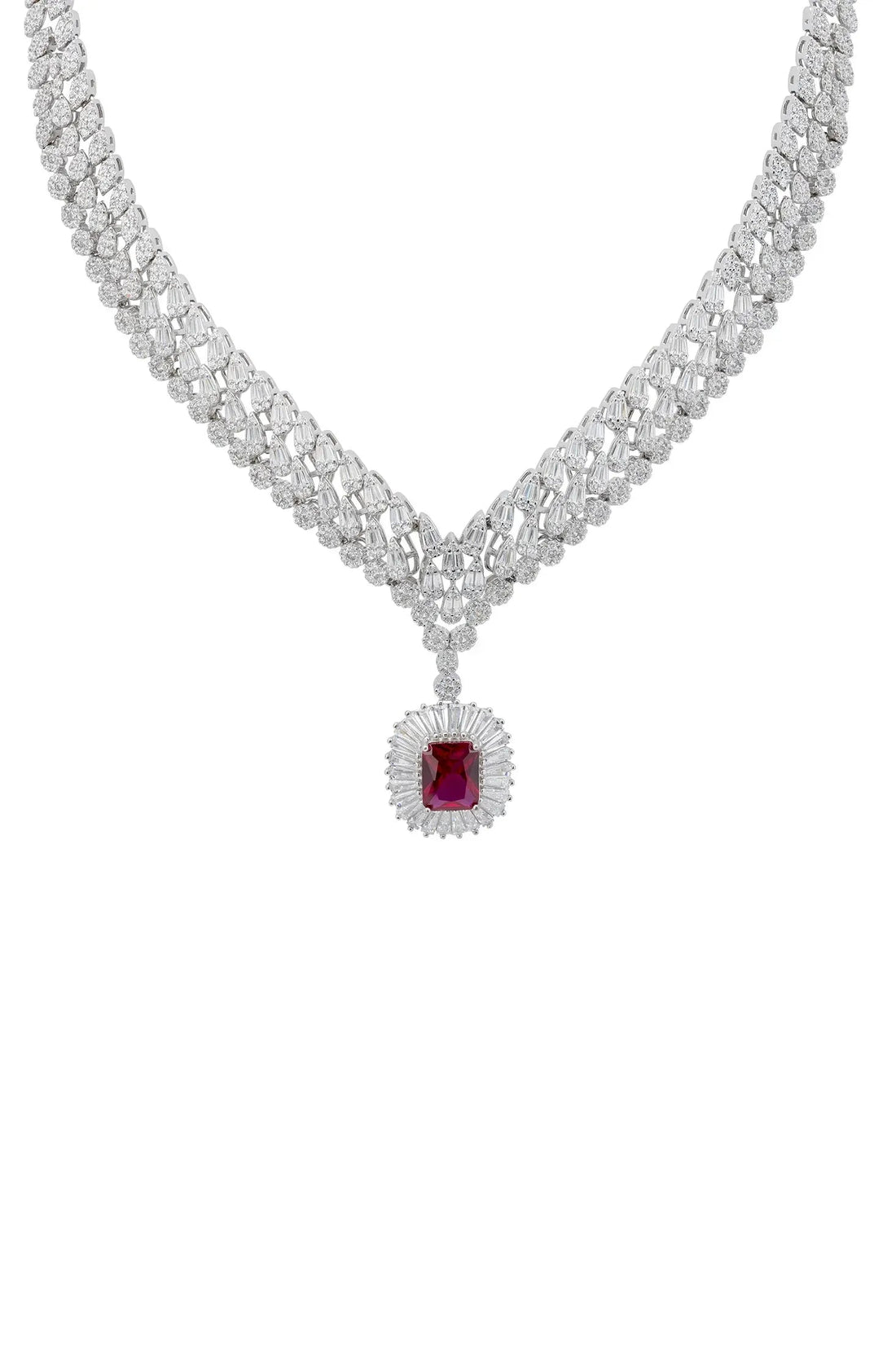 Countess Statement Ruby Necklace Silver-0