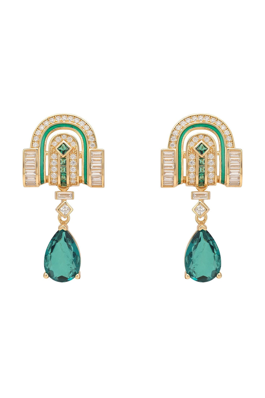 Savoy Art Deco  Drop Earrings Emerald Gold-0