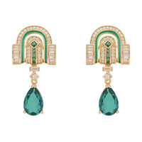 Savoy Art Deco  Drop Earrings Emerald Gold-0