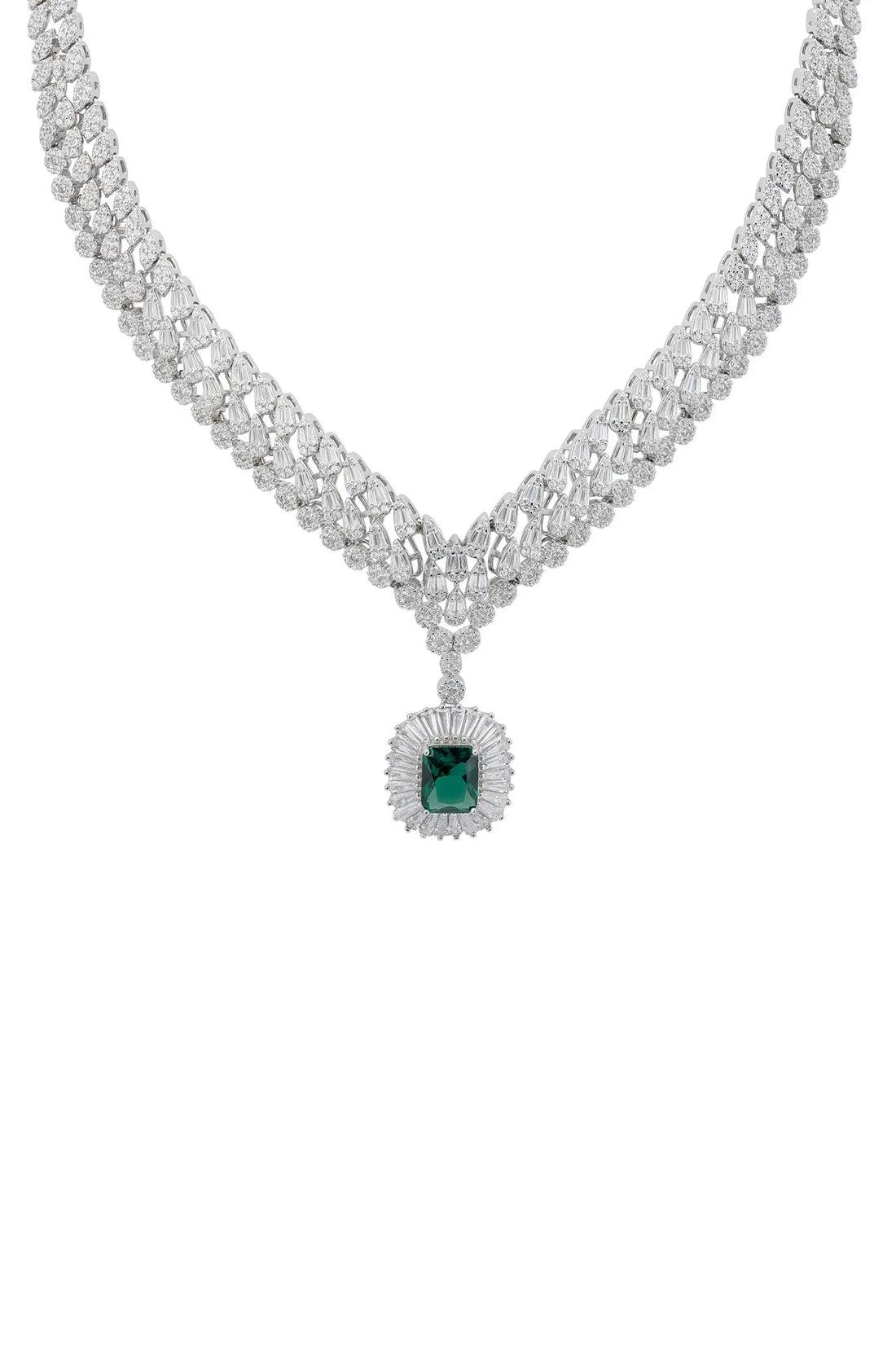 Countess Statement Emerald Necklace Silver-0