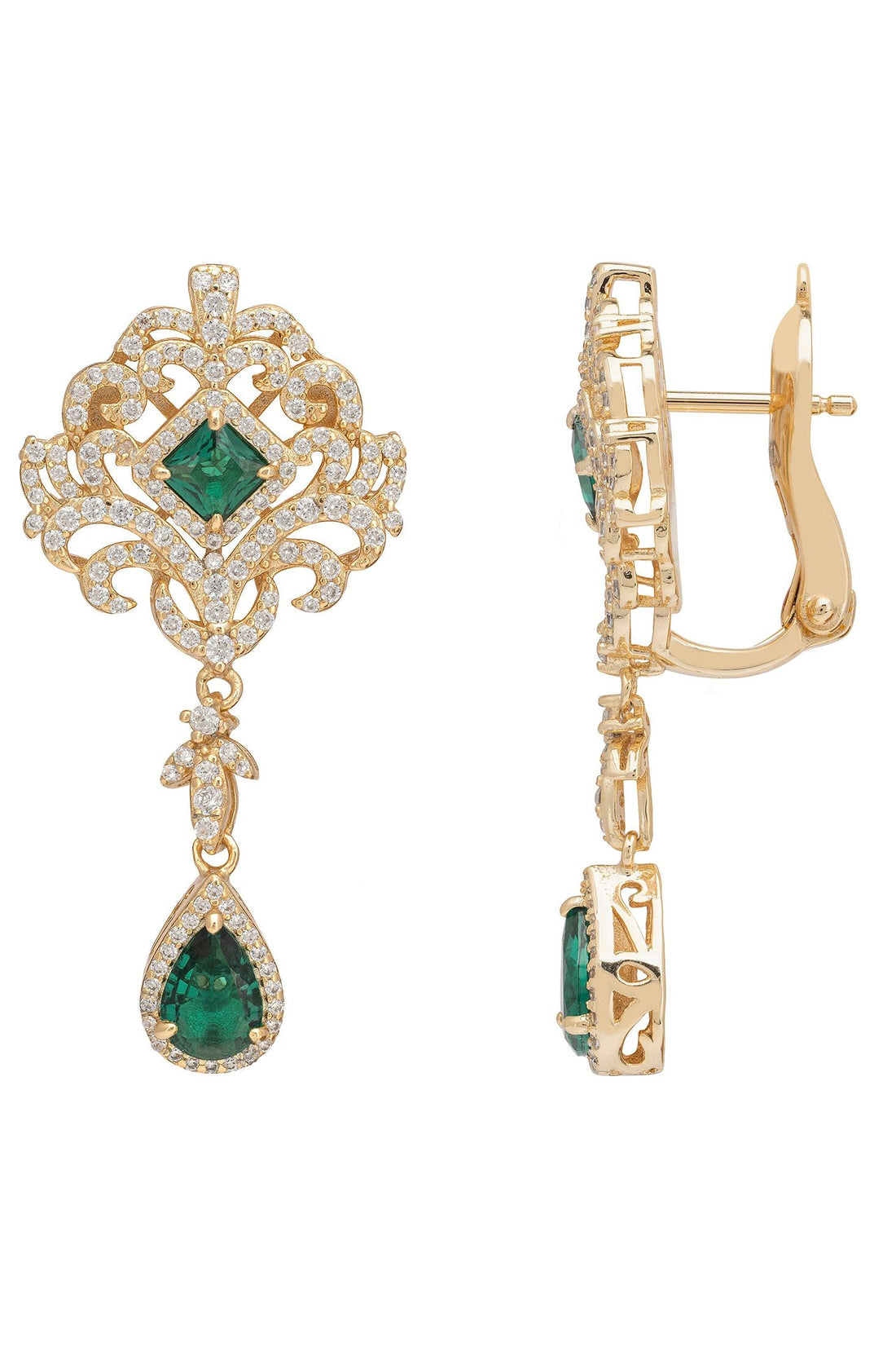 Claridge Drop Earrings Emerald Gold-2