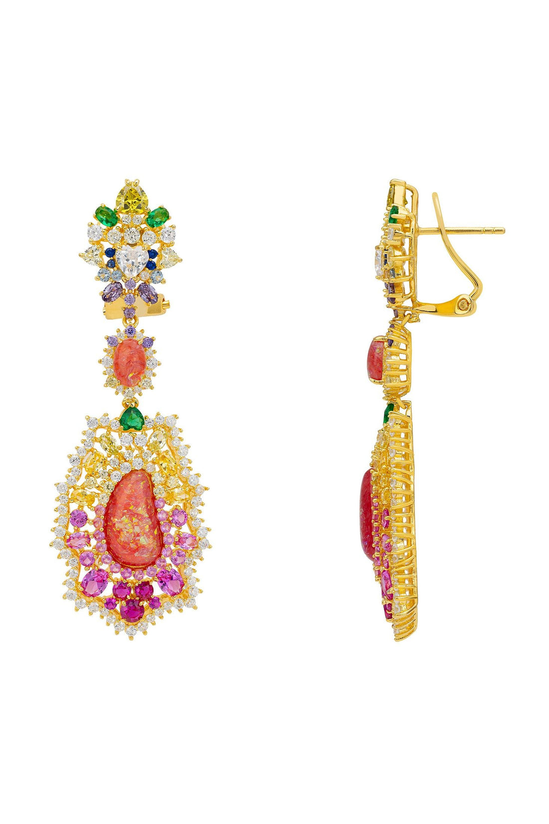 Frida Pink Opal Rainbow Drop Earrings Gold-2