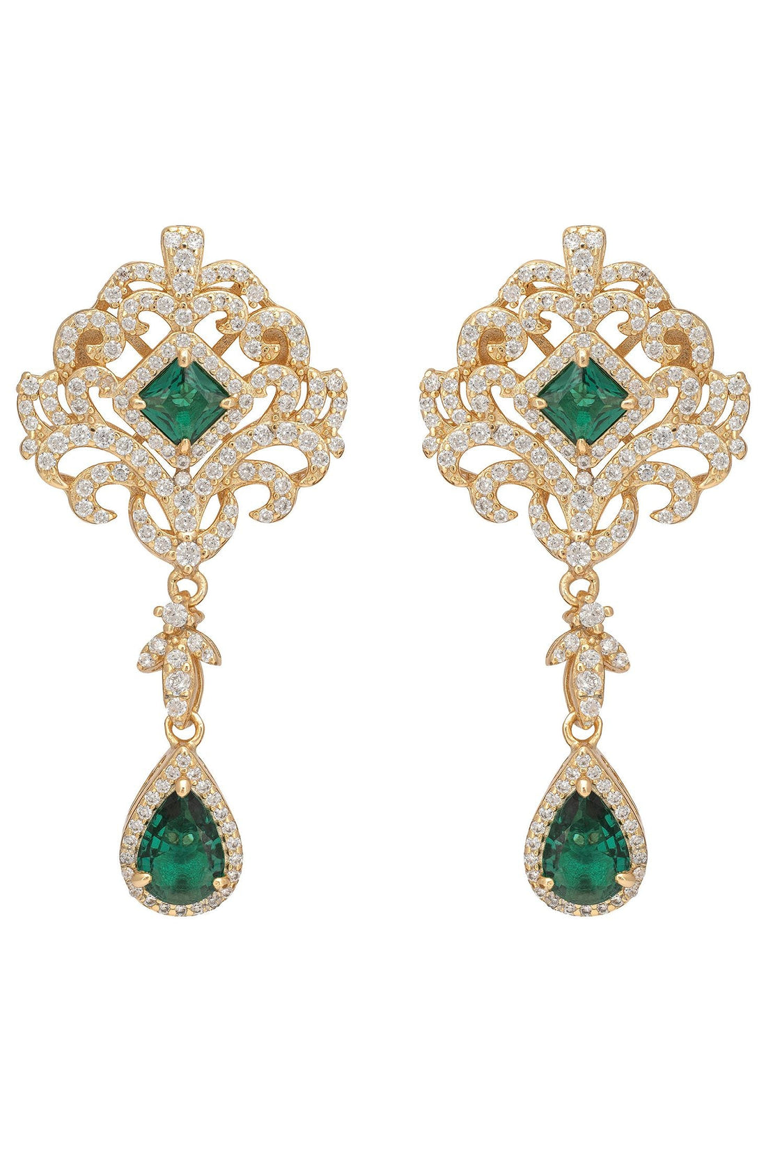 Claridge Drop Earrings Emerald Gold-0