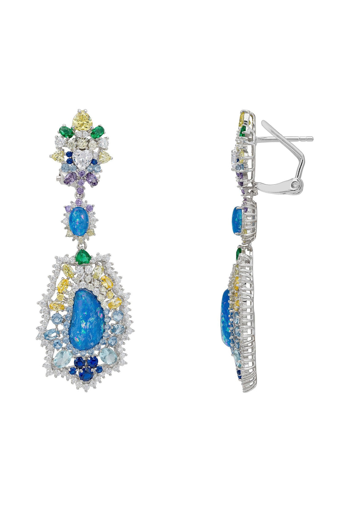 Frida Blue Opal Rainbow Drop Earrings Silver-2