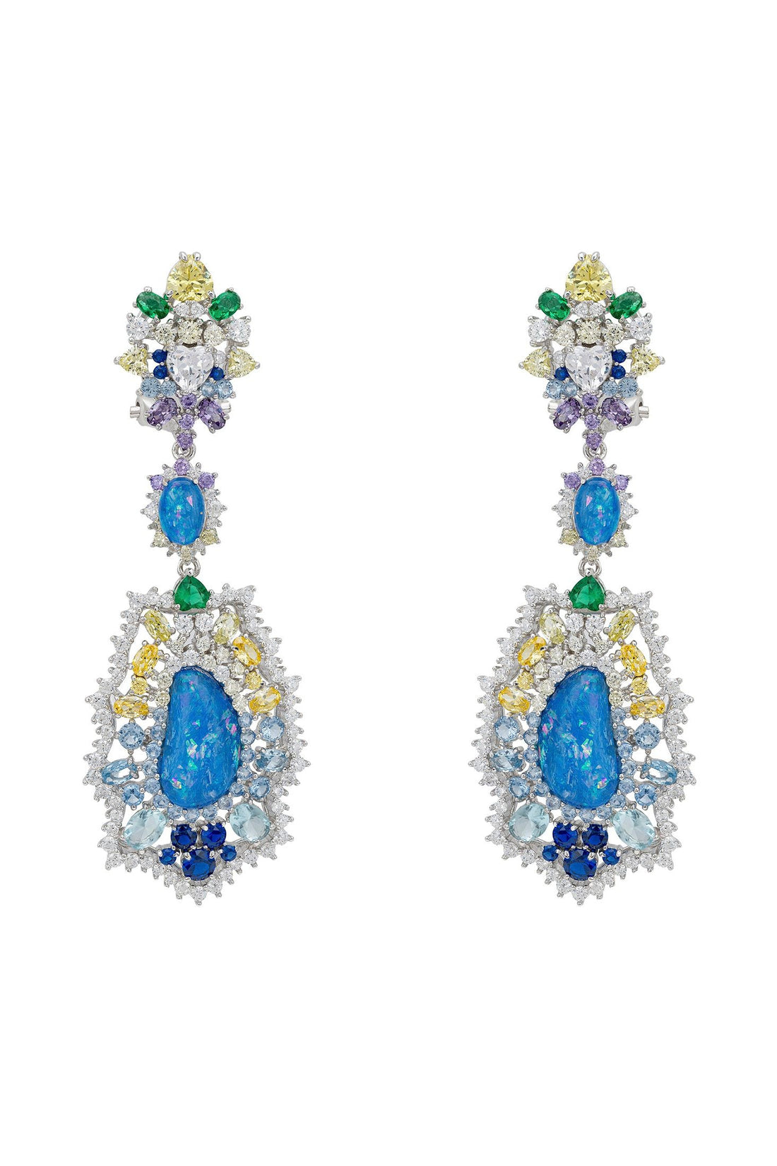 Frida Blue Opal Rainbow Drop Earrings Silver-0