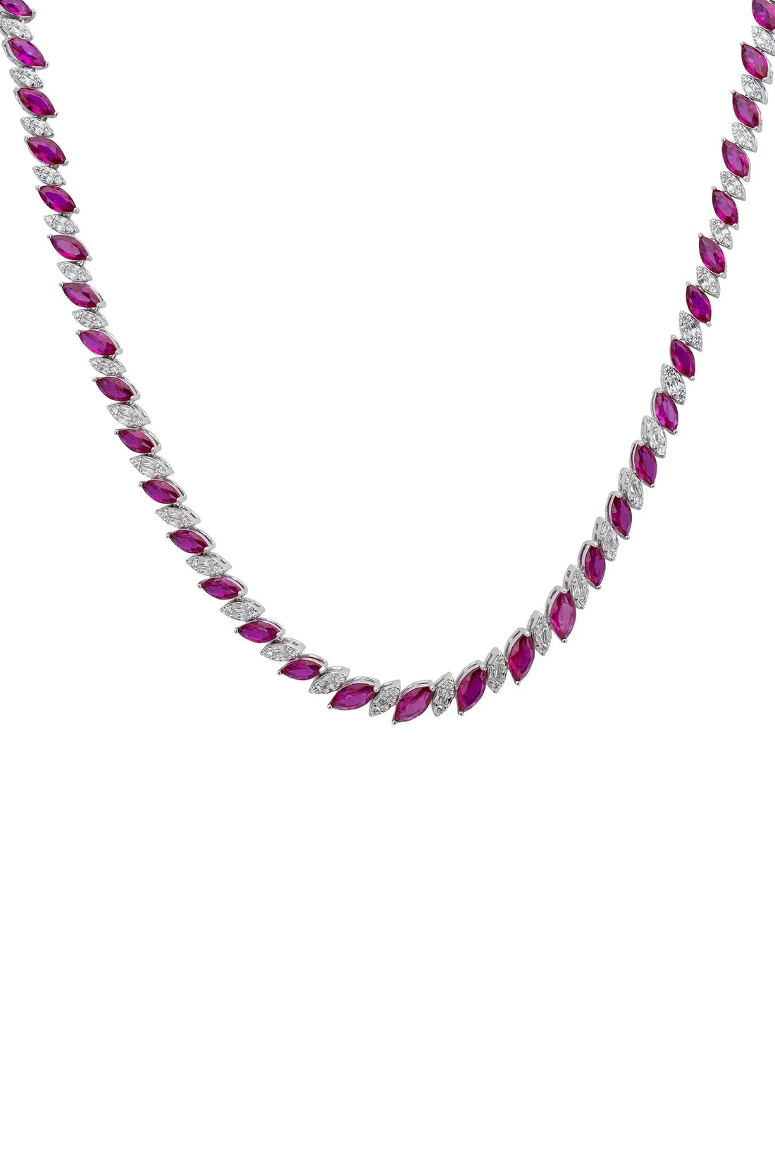 Viscountess statement tennis necklace with purple oval gemstone links, silver-toned