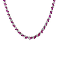 Viscountess statement tennis necklace with purple oval gemstone links, silver-toned