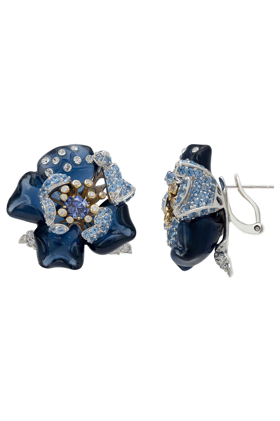 Blue Rose Flower Stud Earrings Dual Plating-2
