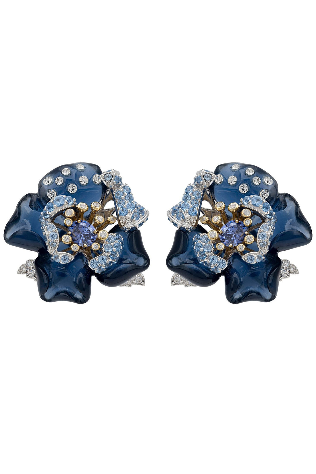 Blue Rose Flower Stud Earrings Dual Plating-0