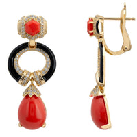 Clara Bow Coral & Enamel Drop Earrings Gold-2