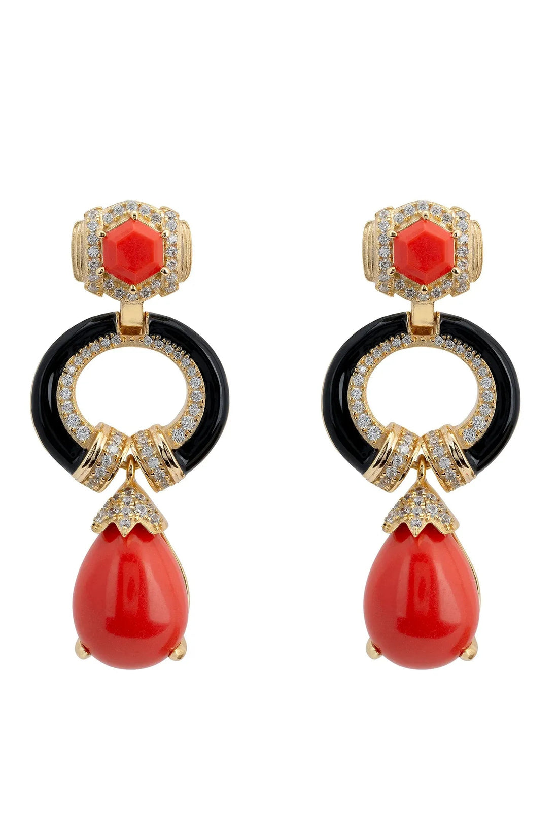 Clara Bow Coral & Enamel Drop Earrings Gold-0