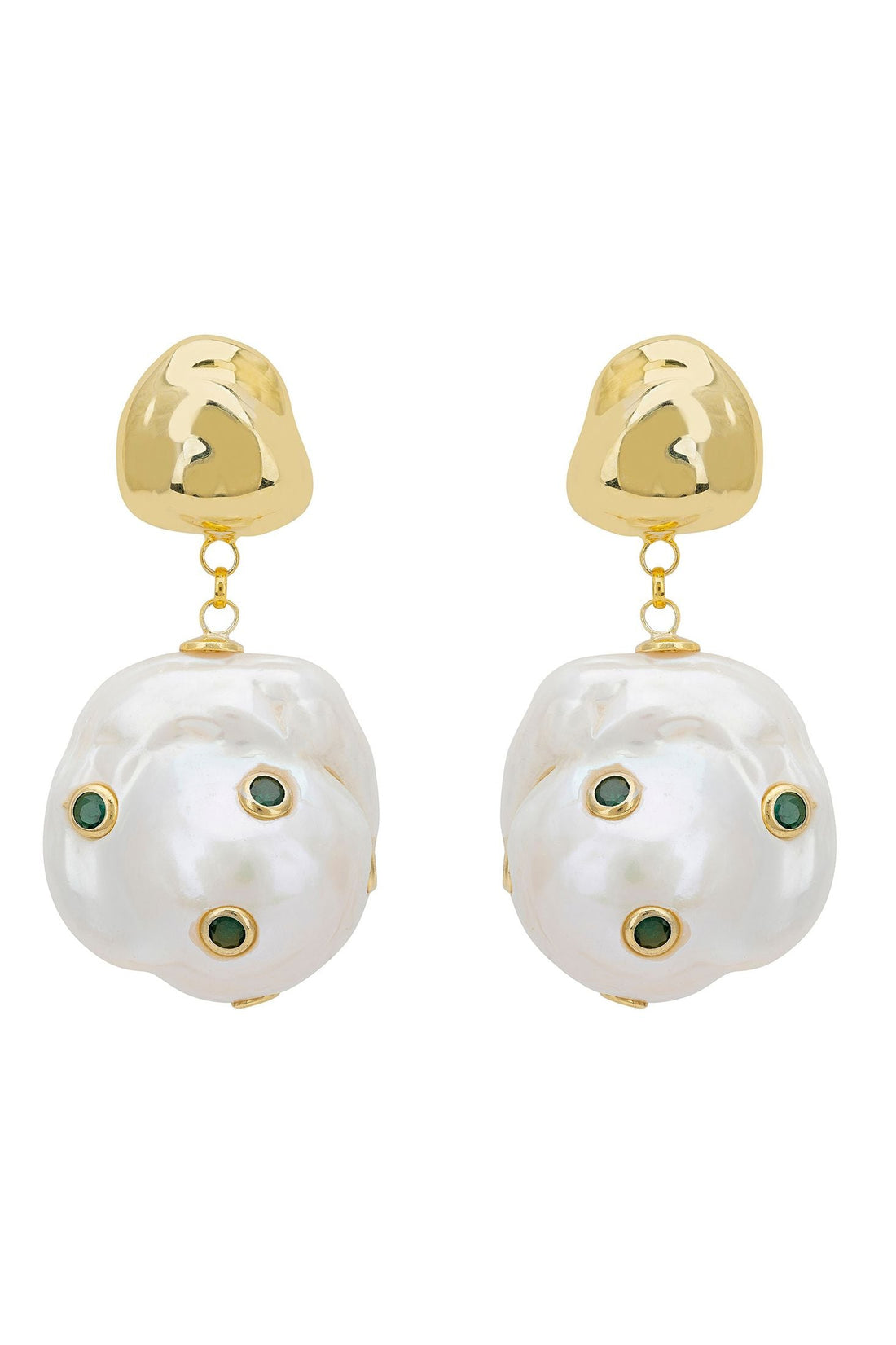 Polka Dot Baroque Pearl Drop Earrings Gold Emerald-0