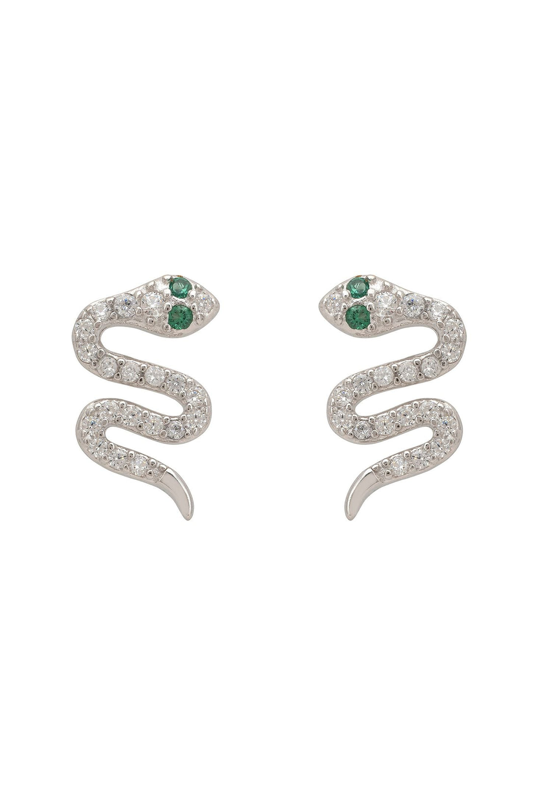 Slither Snake Stud Earrings Cz Silver-0