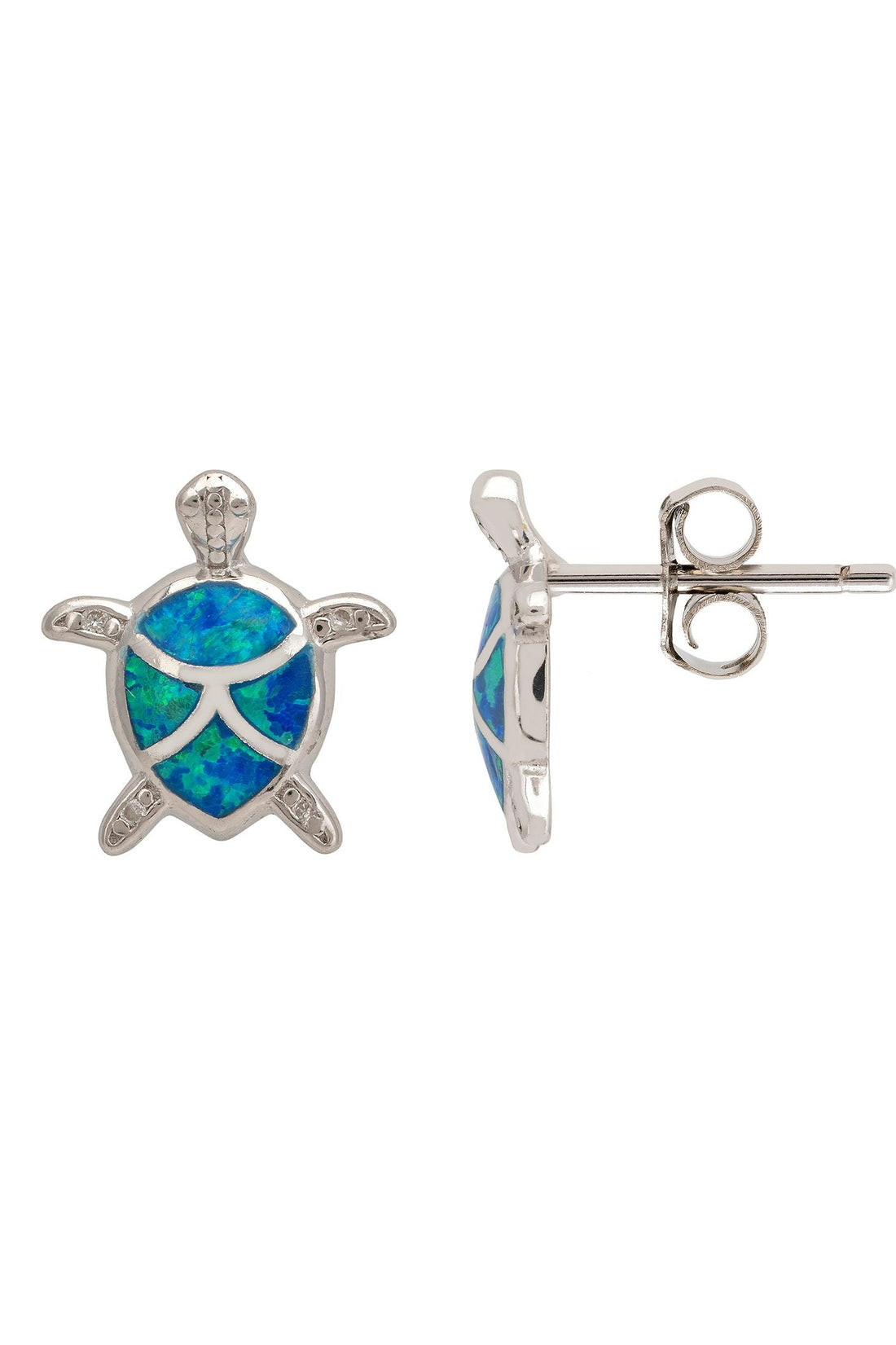 Turtle Blue Opalite Stud Earrings Silver-2