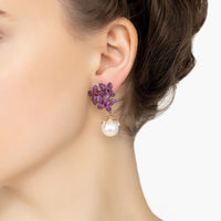 Flowers Pearl Earrings Ruby Pink Rosegold-1
