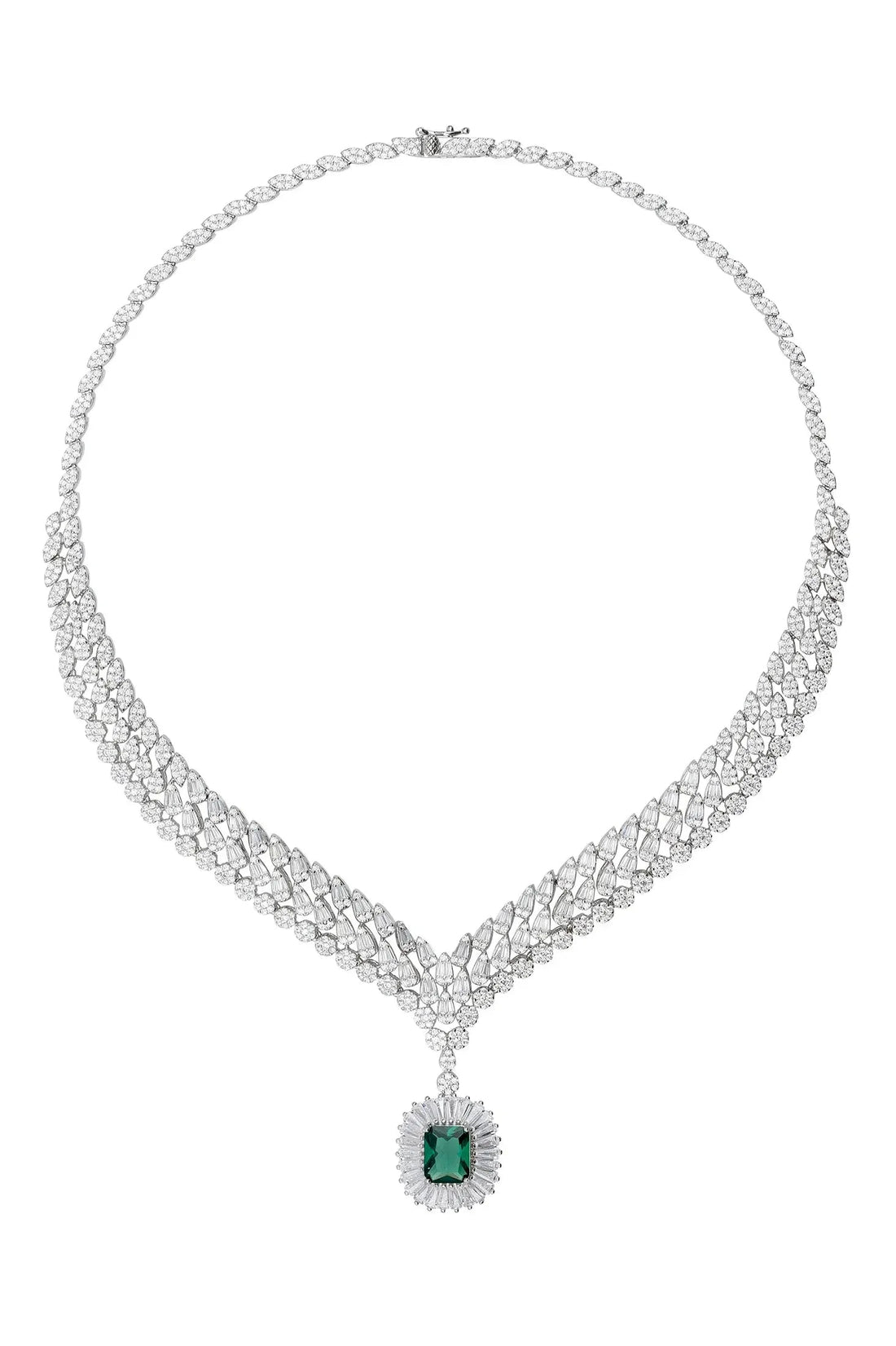 Countess Statement Emerald Necklace Silver-2