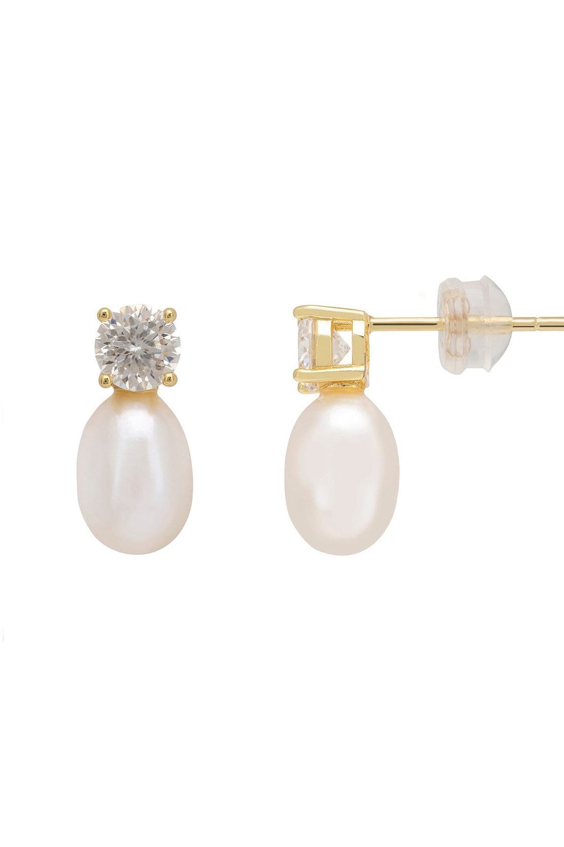 Classic Pearl Moissanite Earrings Gold-2