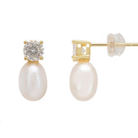Classic Pearl Moissanite Earrings Gold-2