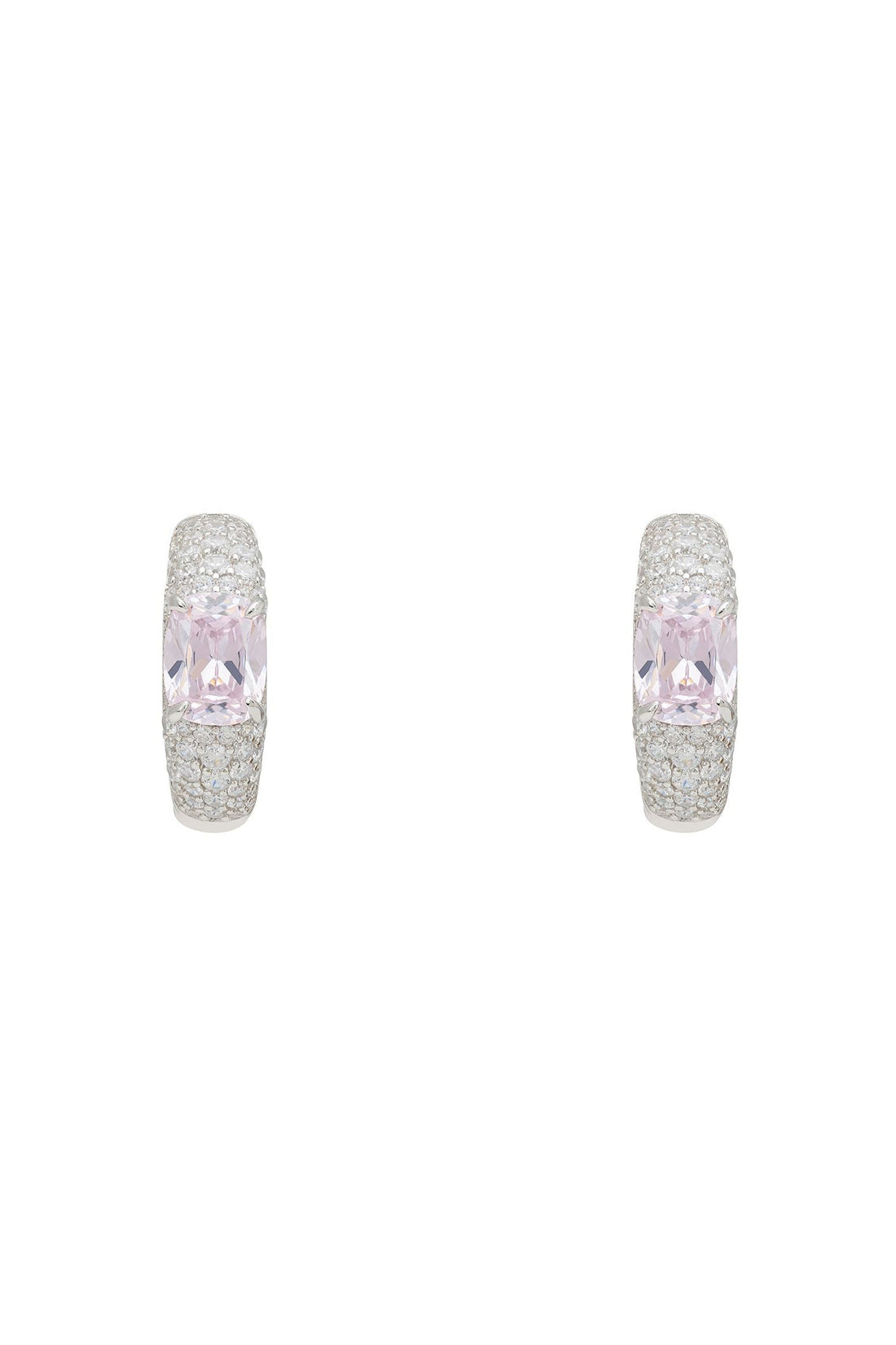 Silver hoop earrings with pink morganite stones