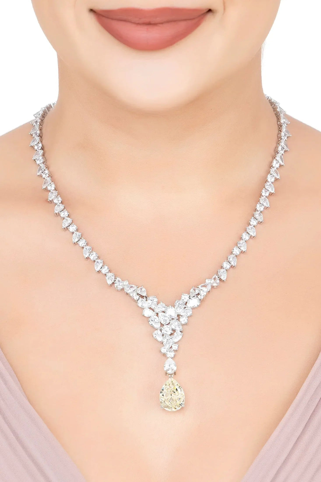 Lydia Statement Necklace Moissanite Silver-1