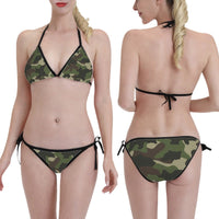 Triangle Bikini Set Classic Green Camo Print Adjustable Tie Swimwear
