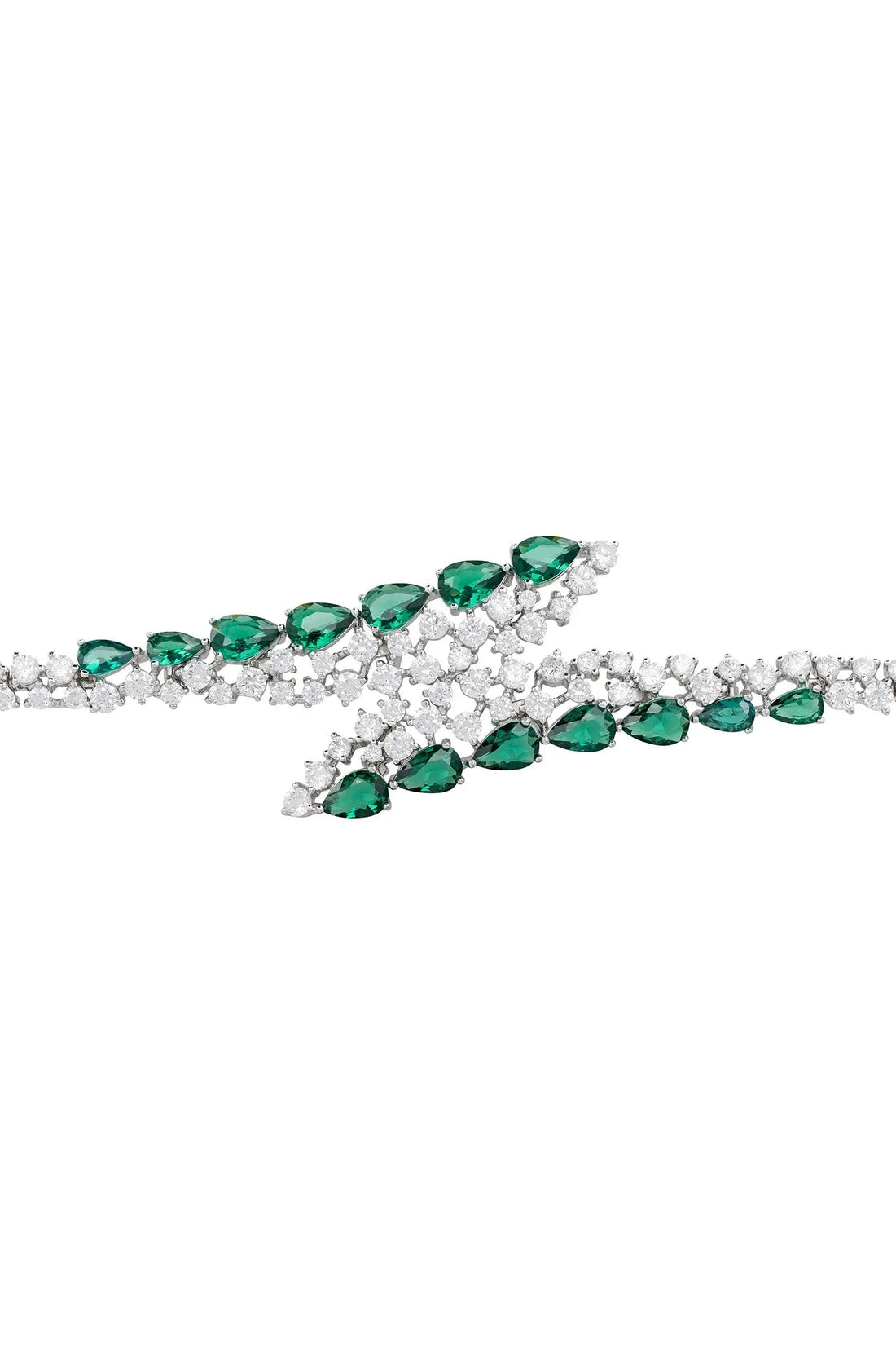 Silver tennis bracelet featuring emerald green oval stones in two rows