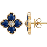 Flower Clover Lapis Lazuli Stud Earrings Gold-2