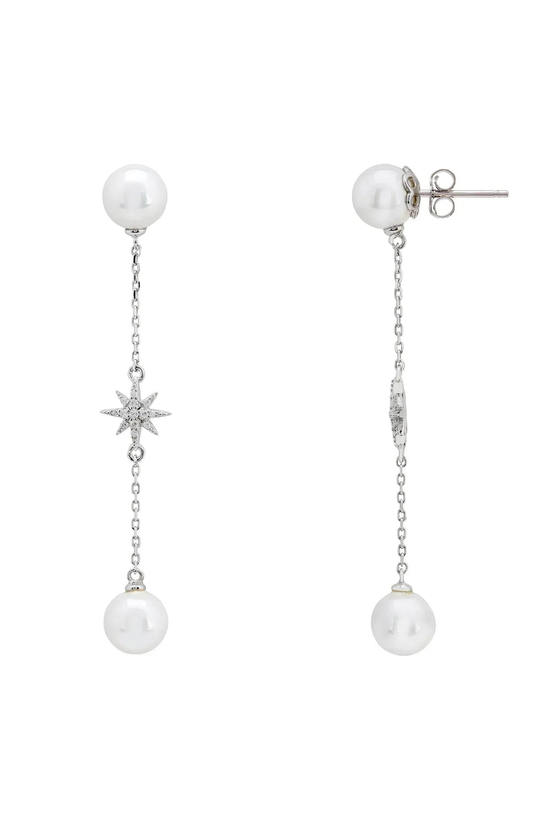 Falling Star Pearl Drop Earrings Silver-2