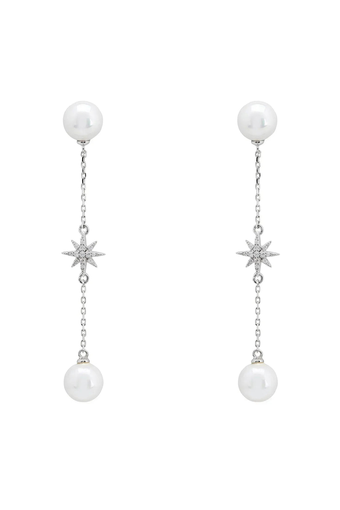 Falling Star Pearl Drop Earrings Silver-0
