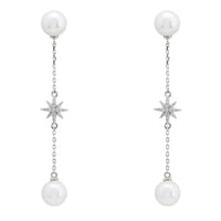 Falling Star Pearl Drop Earrings Silver-0