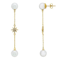 Falling Star Pearl Drop Earrings Gold-2