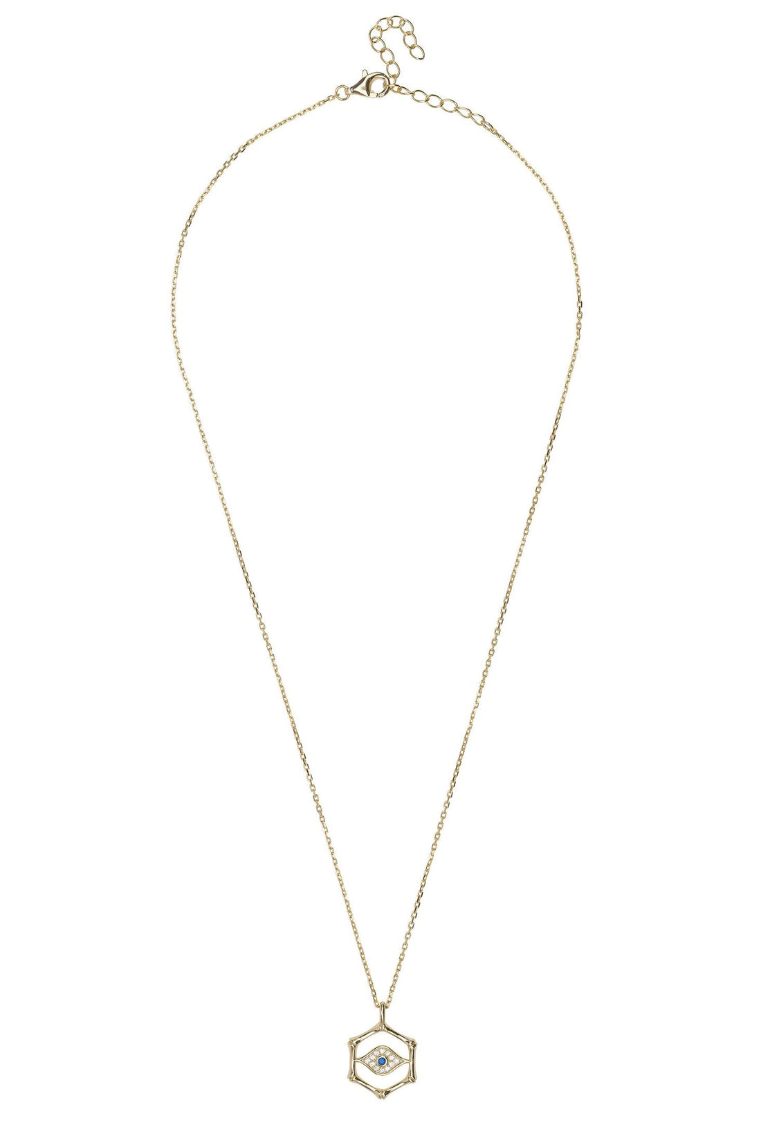 Bamboo Hexagon Evil Eye Necklace Gold-2
