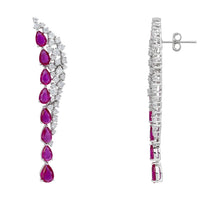 Ruby gemstone drop earrings in silver, straight row with stud-back clasp