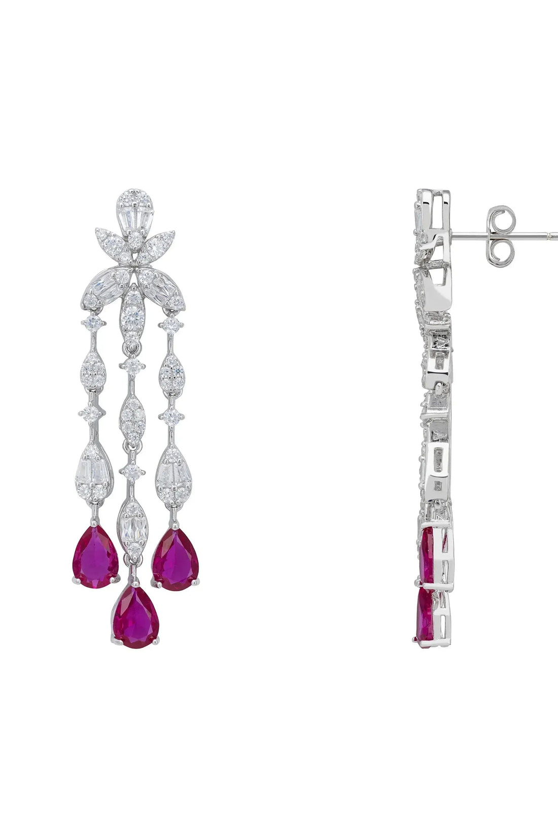 Duchess Ruby Drop Earrings Silver-2