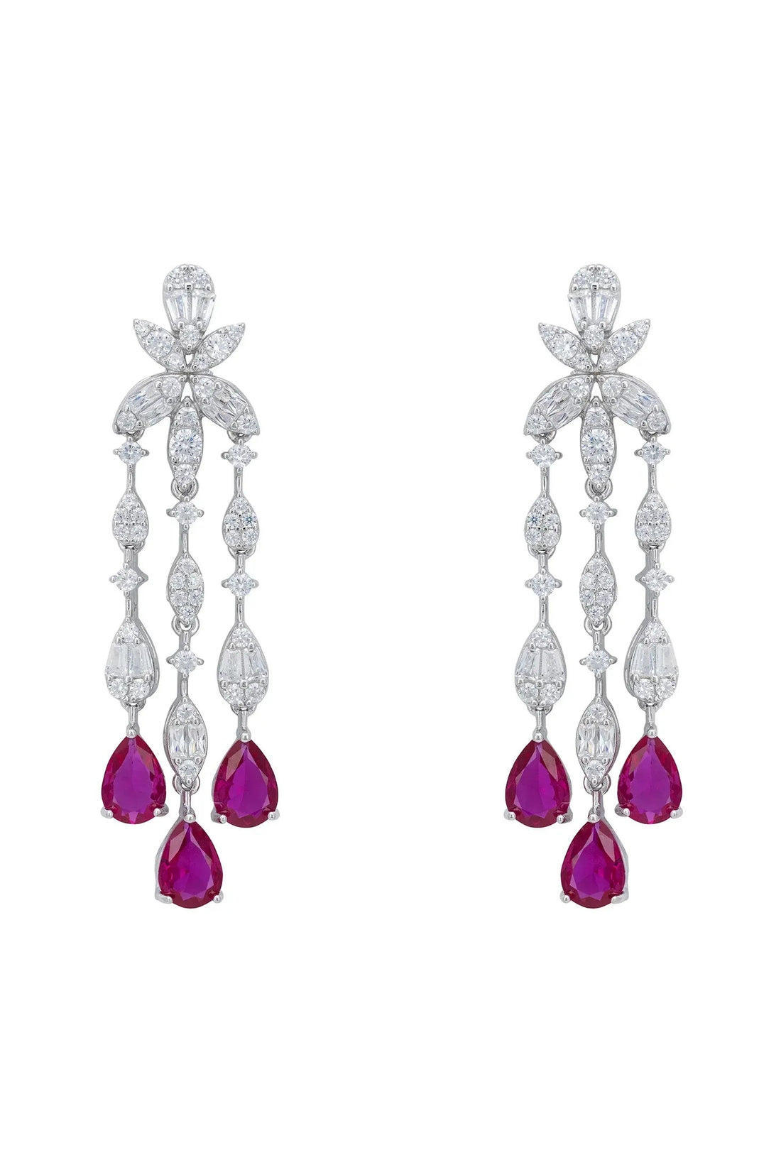Duchess Ruby Drop Earrings Silver-0