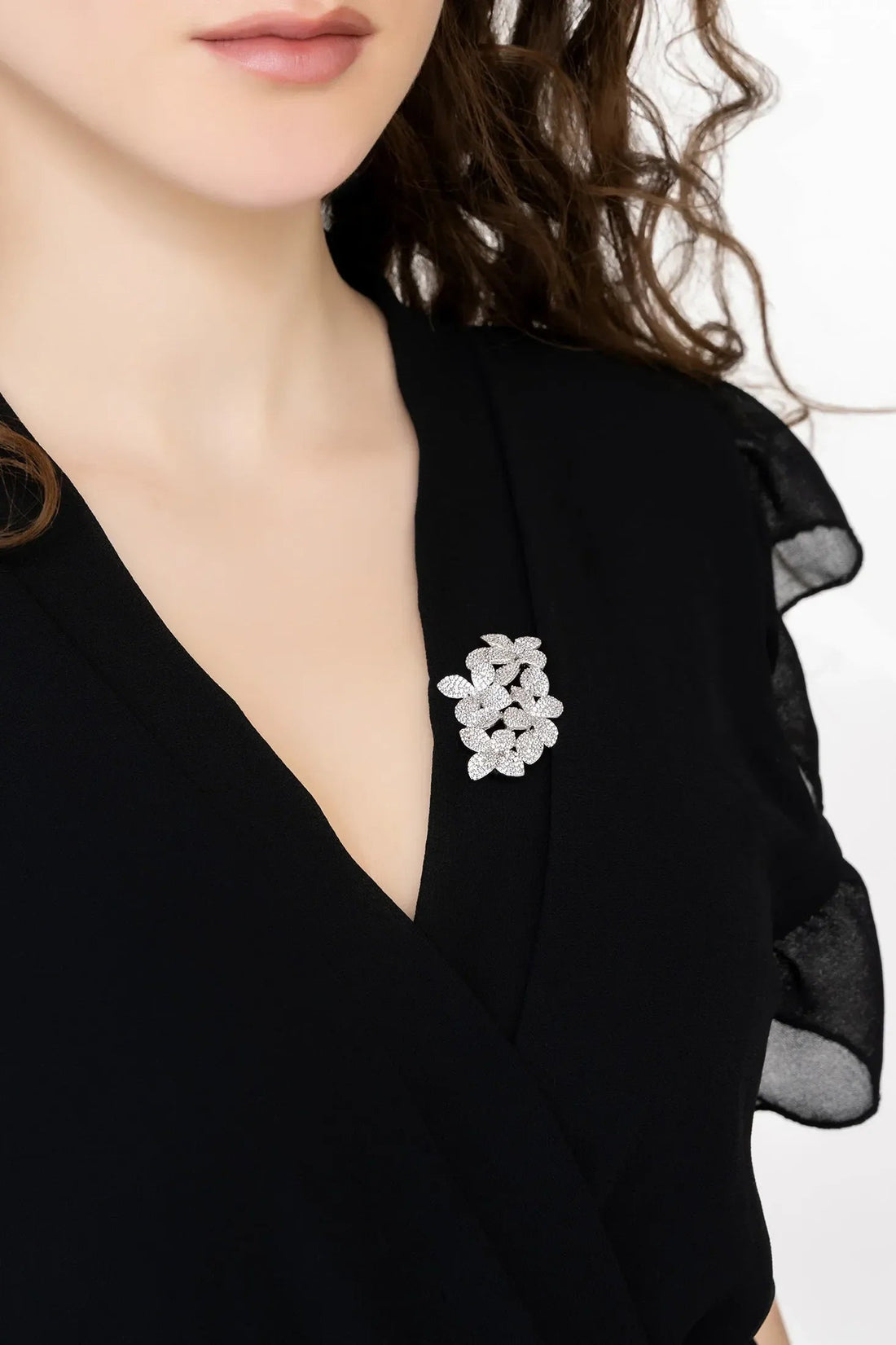 Petal Cascading Flower Brooch Silver-1