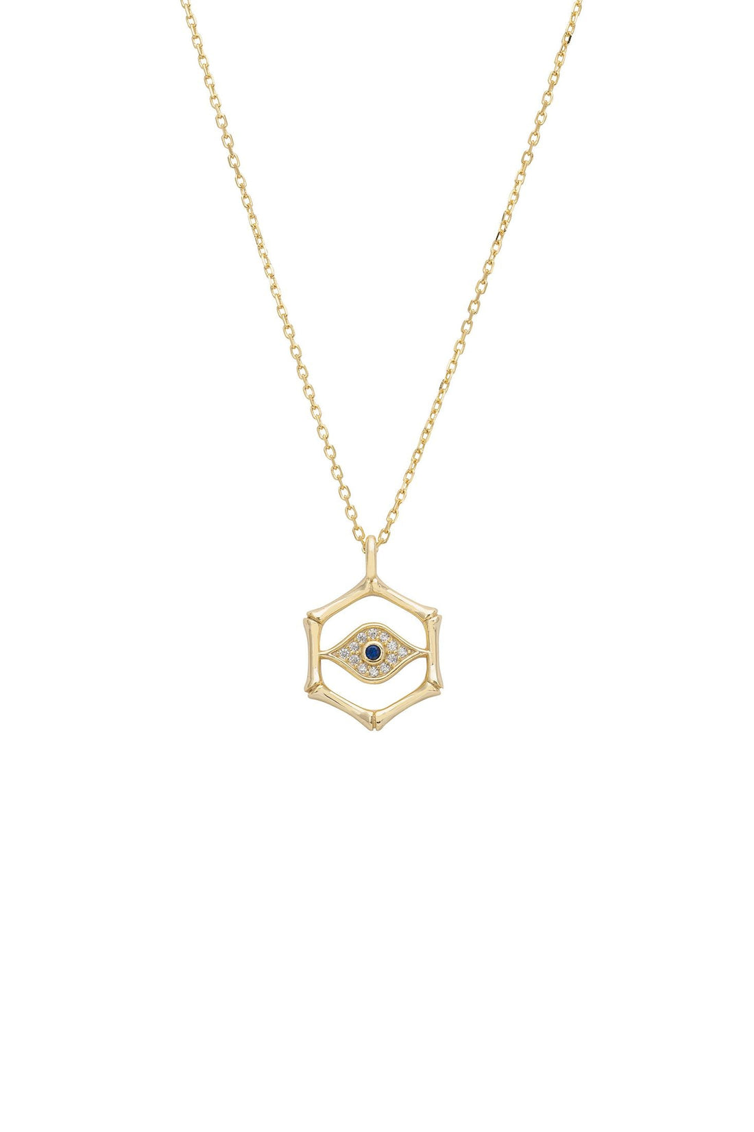 Bamboo Hexagon Evil Eye Necklace Gold-0
