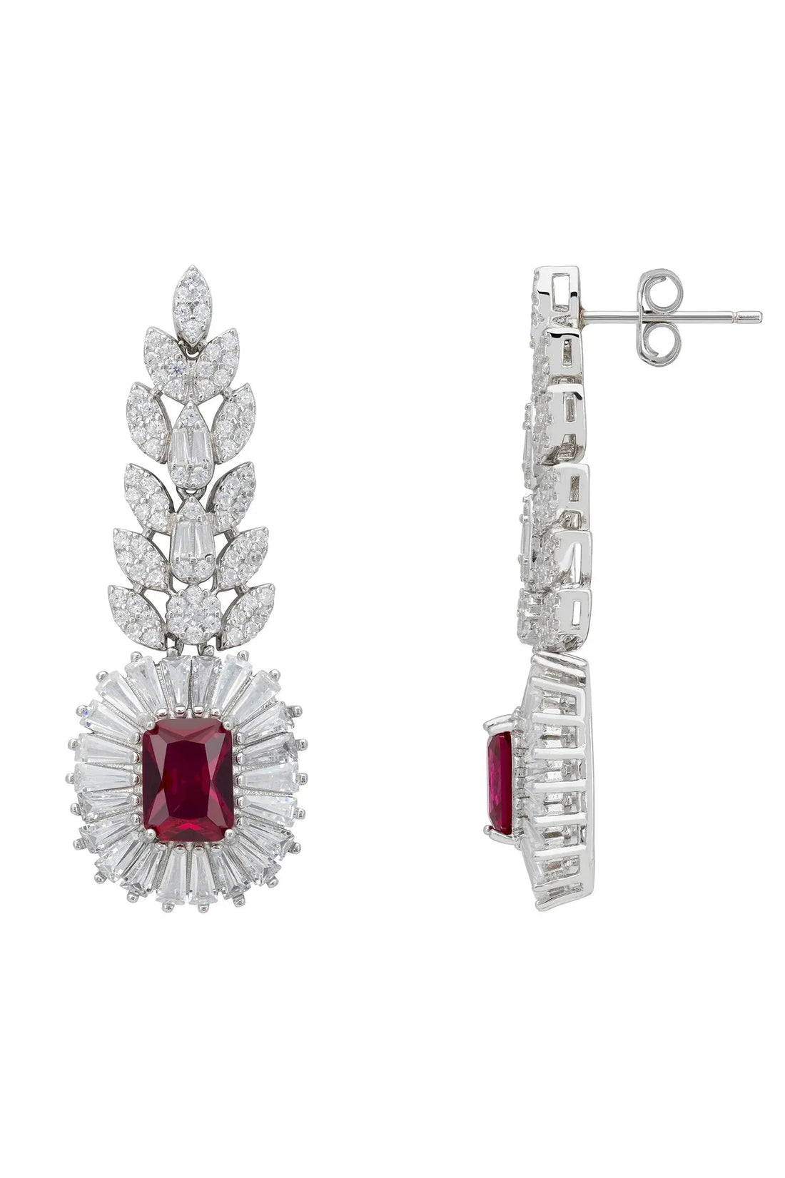Countess Gemstone Drop Earrings Ruby Silver-2