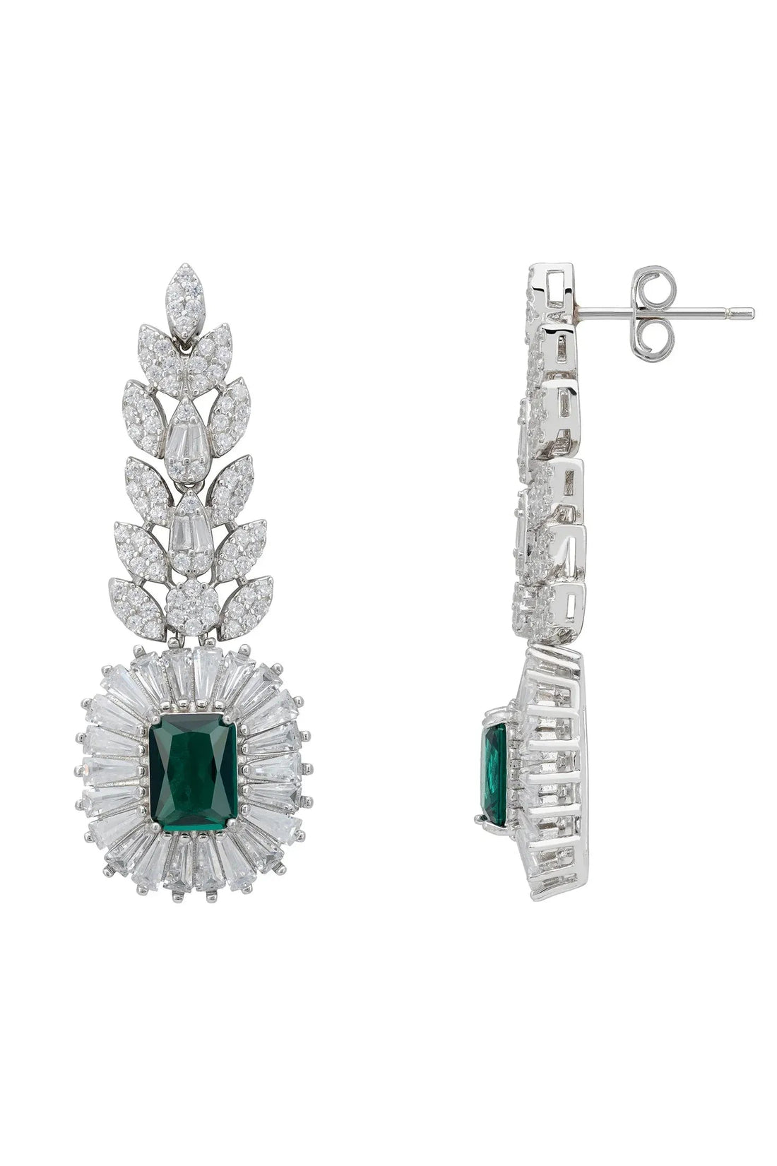 Countess Gemstone Drop Earrings Emerald Silver-2