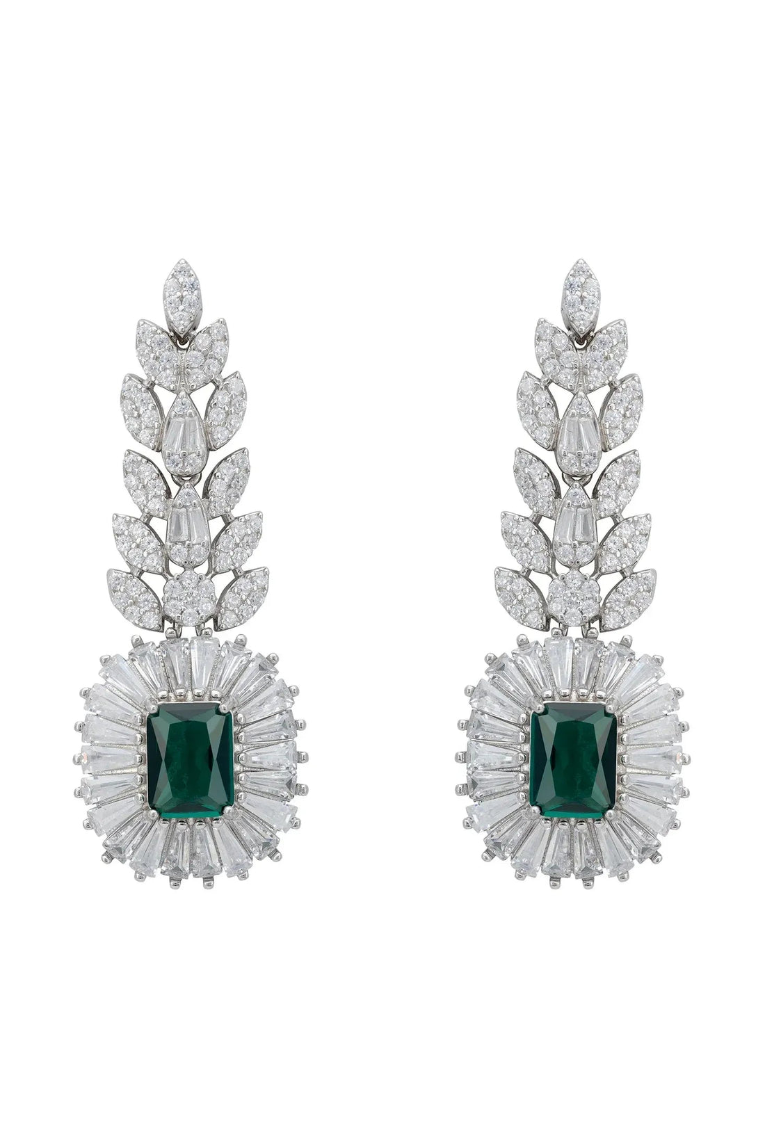 Countess Gemstone Drop Earrings Emerald Silver-0
