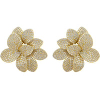 Gold crystal flower stud earrings, five-petal cluster