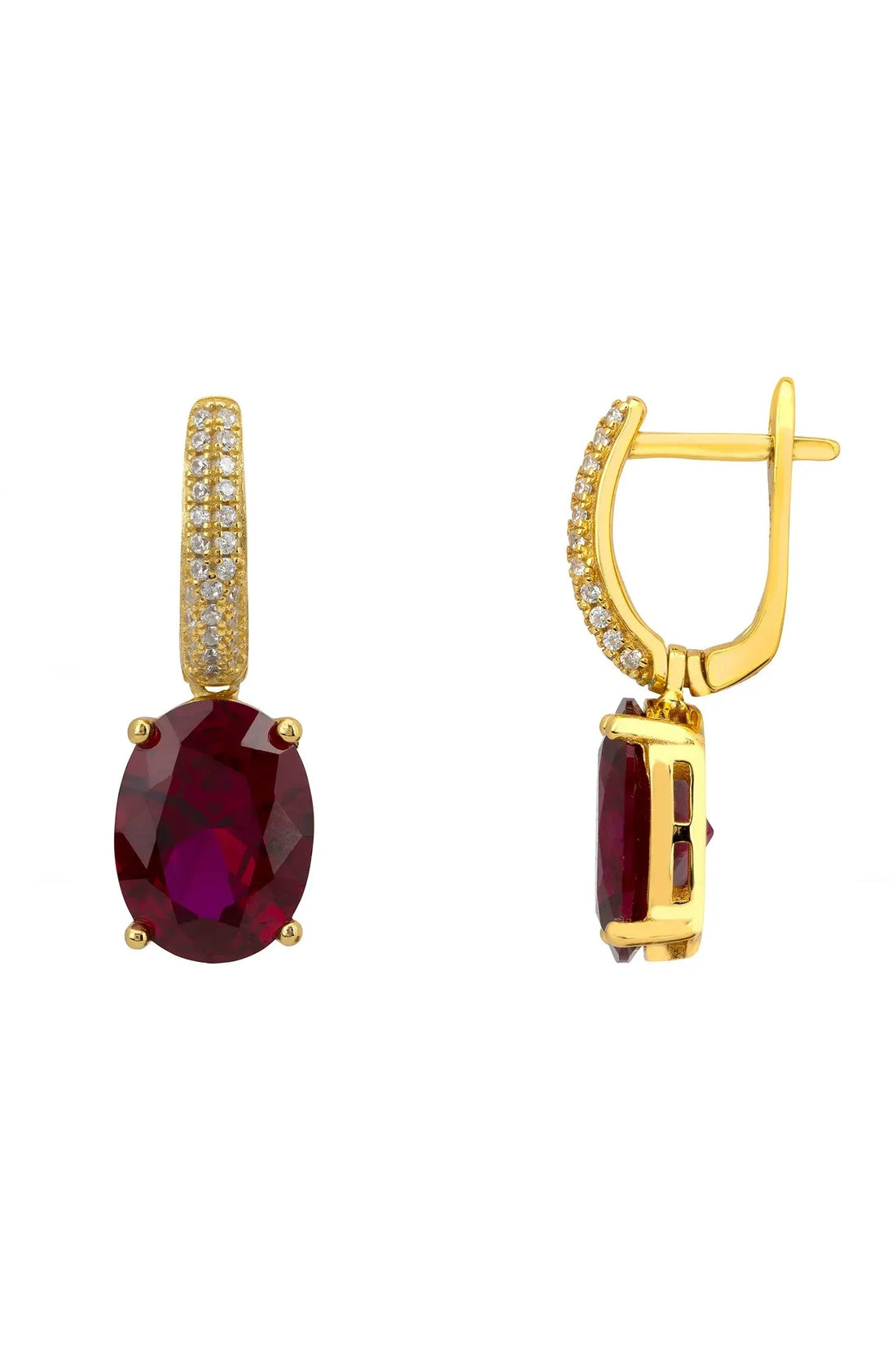 Alexandra Oval Drop Earrings Gold Ruby-2